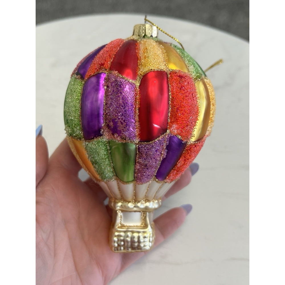 Robert Stanley Hot Air Balloon Hand‎ Blown Glass Multicolor Christmas Ornament